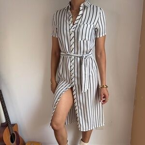 White and black striped dress with belt